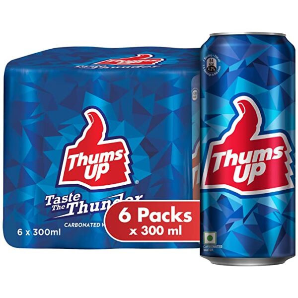 Thums Up Cold Drink | Soft Drink with Strong Taste | Spicy & Fizzy Cold Drink | Recyclable Can, 300 ml (Pack of 6)