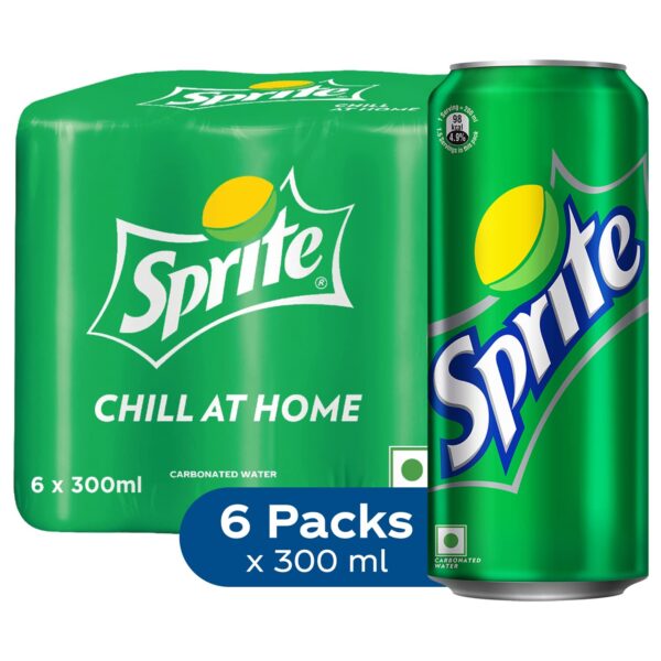 Sprite Lemon-Lime Flavoured Cold Drink | Refreshing Taste | Clear Soft Drink with No Added Colours | Recyclable Can, 300 ml (Pack of 6)