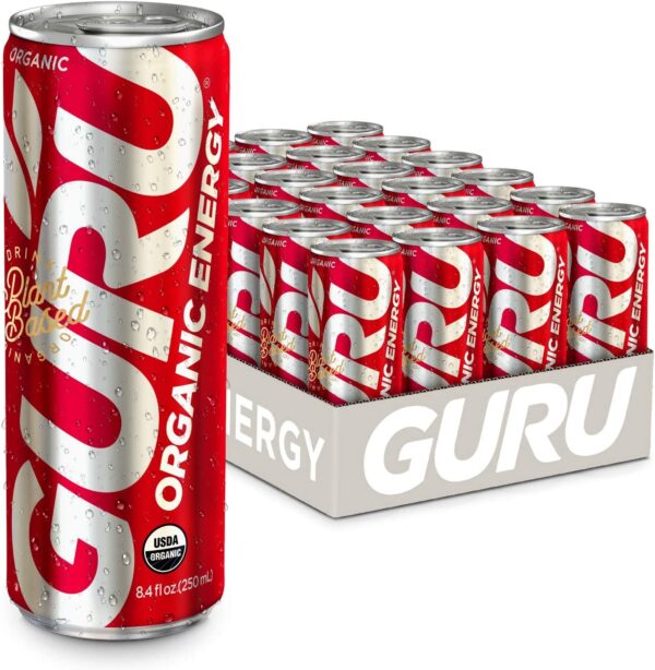 GURU Organic Energy Drink | Original Flavor | Feel Great and Stay Focused Longer with Plant-Based Energy, Natural & Organic Ingredients, and Great Taste | Pack of 24 (250 ml)